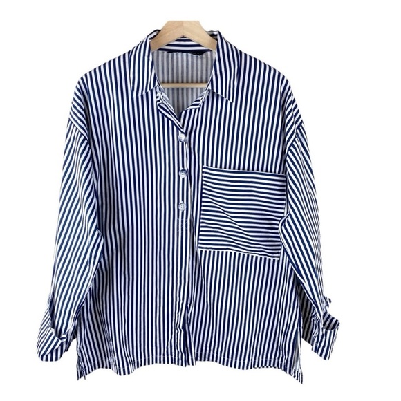 ZARA POPLIN STRIPS BUTTON OVERSIZED - Picture 5 of 7